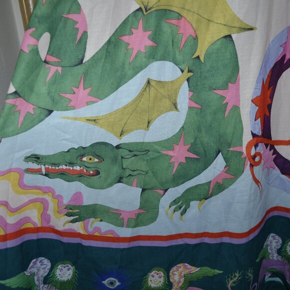 Colorful White Dragon Print Vacation Cotton Blend Dress - Picture 7 of 13